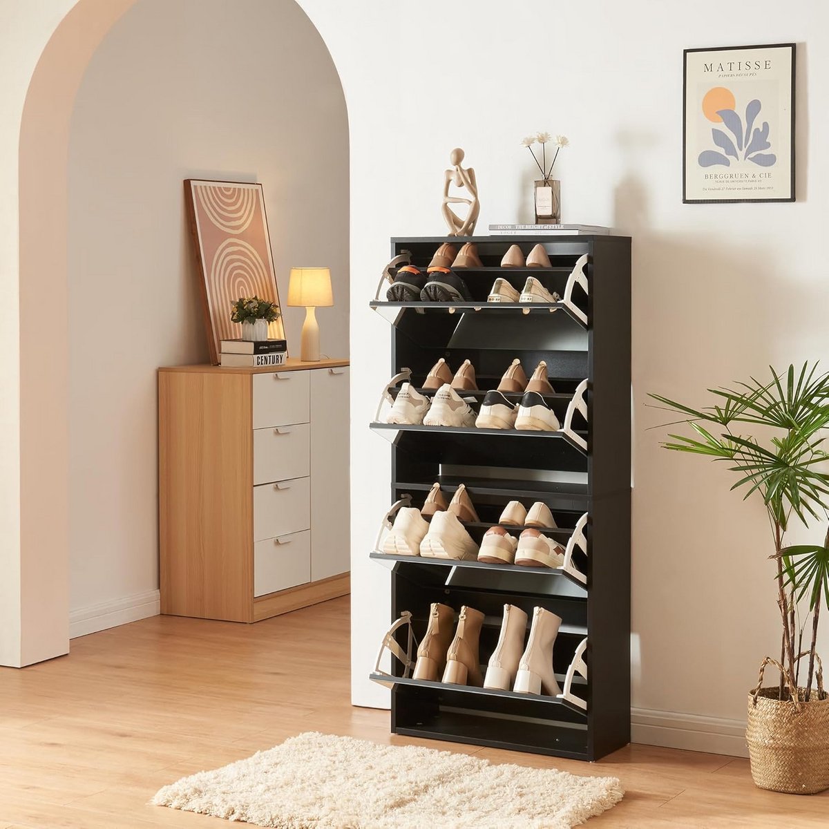 Sneakerskast met Spiegeldeuren Zwart - Ruimte voor 16 Paar Schoenen - Smalle Schoenenopberger (9101026713804)