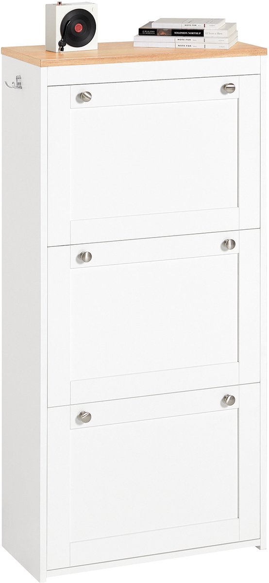 SoBuy FSR144-WN Schoenenkast - Witte Opbergkast met 3 Kleppen & Schoenenrek (4251388624548)