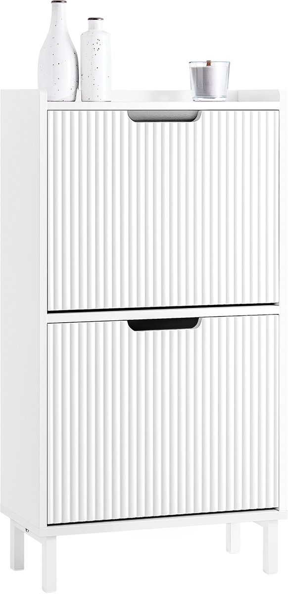 SoBuy FSR177-W Schoenenkast Wit - Smalle Entreeschoenkast met 2 Kleppen, Moderne Compacte Schoenenopslag 50×19×90 cm voor Hal & Kleine Ruimtes (4251388632604)