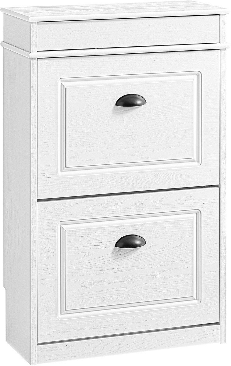 SoBuy FSR78-WG Schoenenkast met 2 kleppen - Schoenenrek voor ingang, hal of slaapkamer - 54x24x82 cm, verouderd houtlook, Wit, ruimtebesparend (4251388642368)