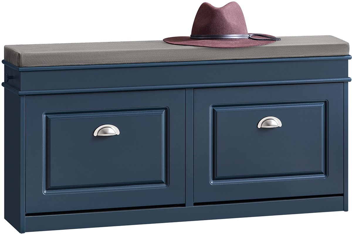 SoBuy Schoenenbank met Zitkussen en 2 Kleppen - Opbergbank Schoenenrek voor Hal en Gang - Blauw, 104x24x52cm, FSR64-B - Ruimtebesparende Schoenenopslag (4251388632932)
