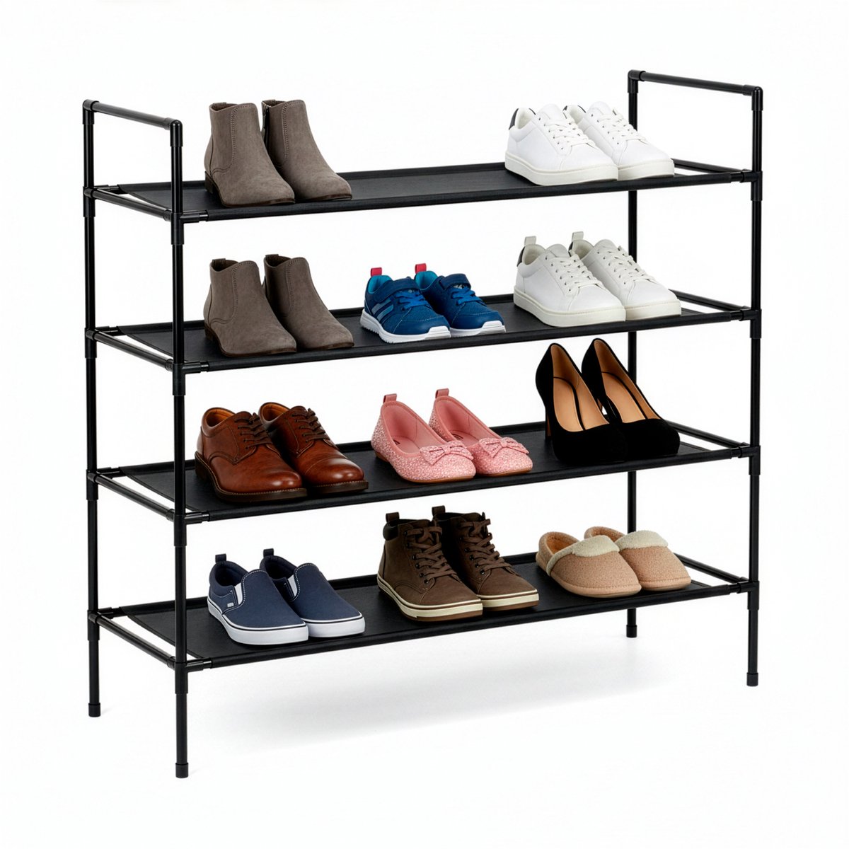 Springos Schoenenrek | 16 - 20 Paar Schoenen | 4 Laags | Polyester/Metaal | Zwart | 75x72x28 CM (5908455306997)