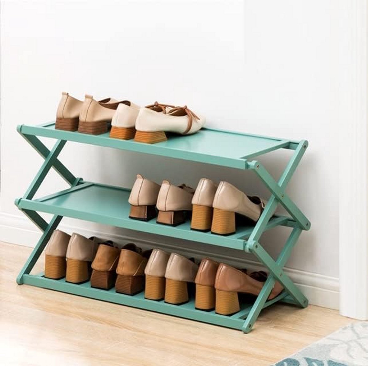 Stevige Bamboe Schoenenkast met 3 Lagen - Compacte Opbergplank voor Hal en Badkamer (9101059697997)