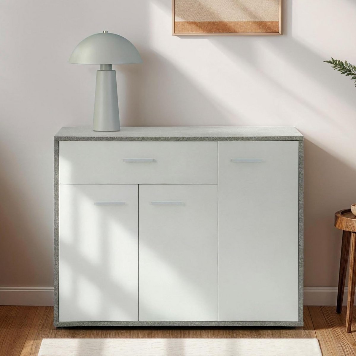 Stijlvolle Schoenenkast met 3 Deuren en 1 Lade - Veel Opbergruimte voor Hal en Entree - Betonlook/Wit (9101029250283)