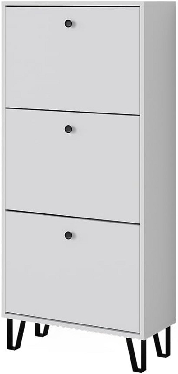 Stijlvolle Witte Schoenenkast met 3 Vouwladen - Smalle Kast voor Hal (9101078874911)