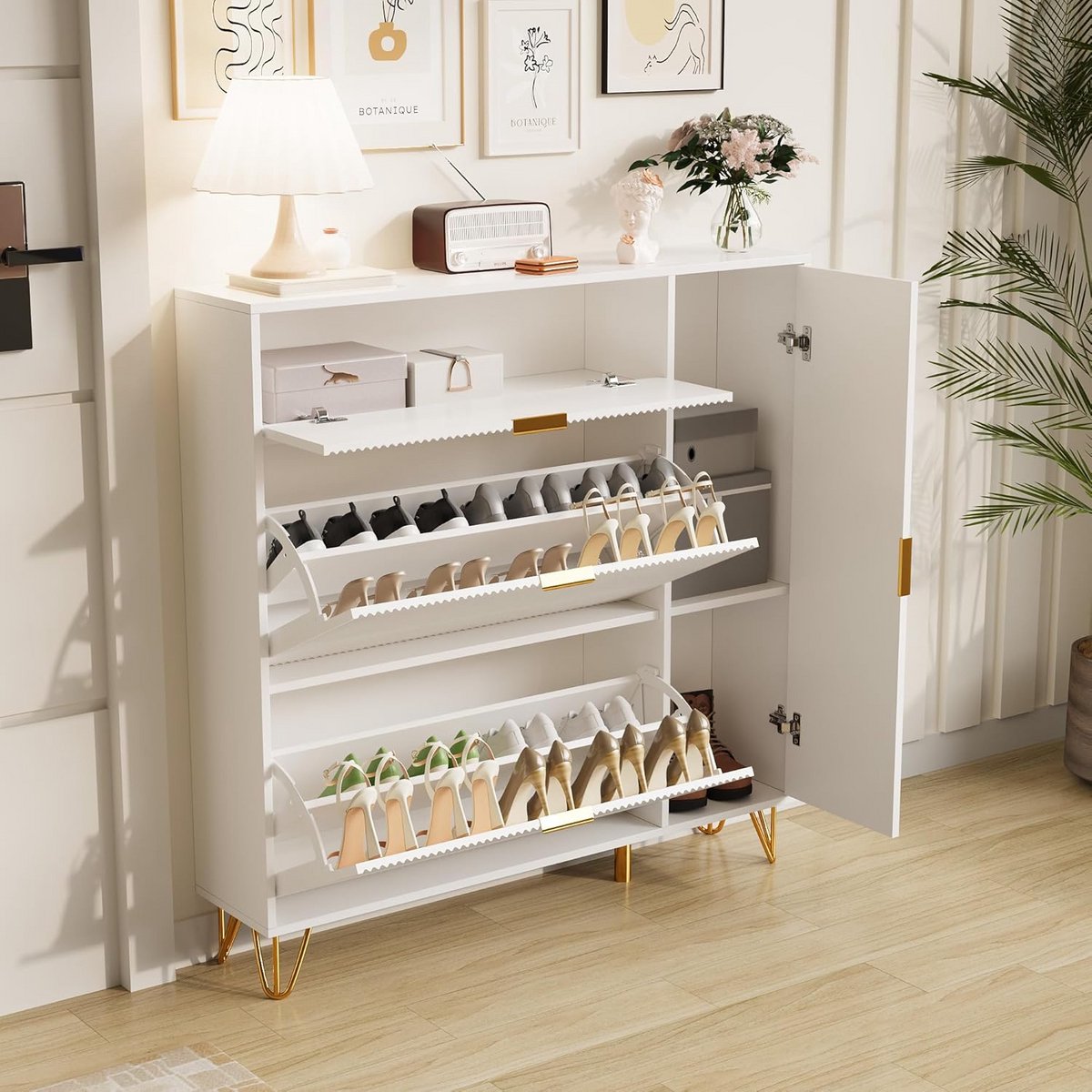 Stijlvolle witte schoenenkast met 3 deuren en 2 laden voor hal en entree (9101097651722)