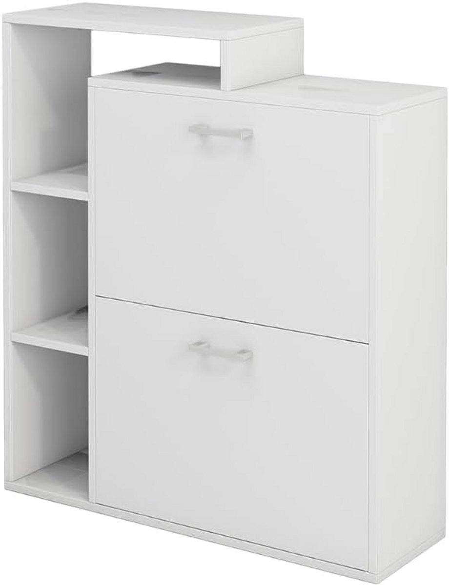 Strak Witte Schoenklaprek met 2 Kantelvakken en Extra Opbergruimte - 80x90 cm (9101073531598)