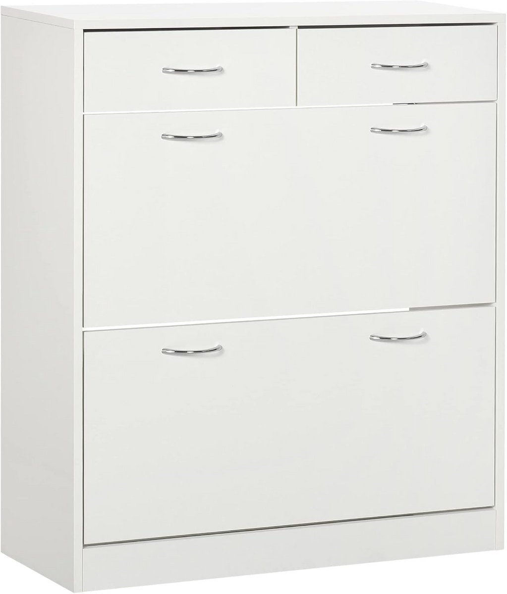 Strakke Witte Schoen Kast met Lades en Klapdeuren - Compacte Schoenenopslag 80x30x91.5 cm (9101079078875)