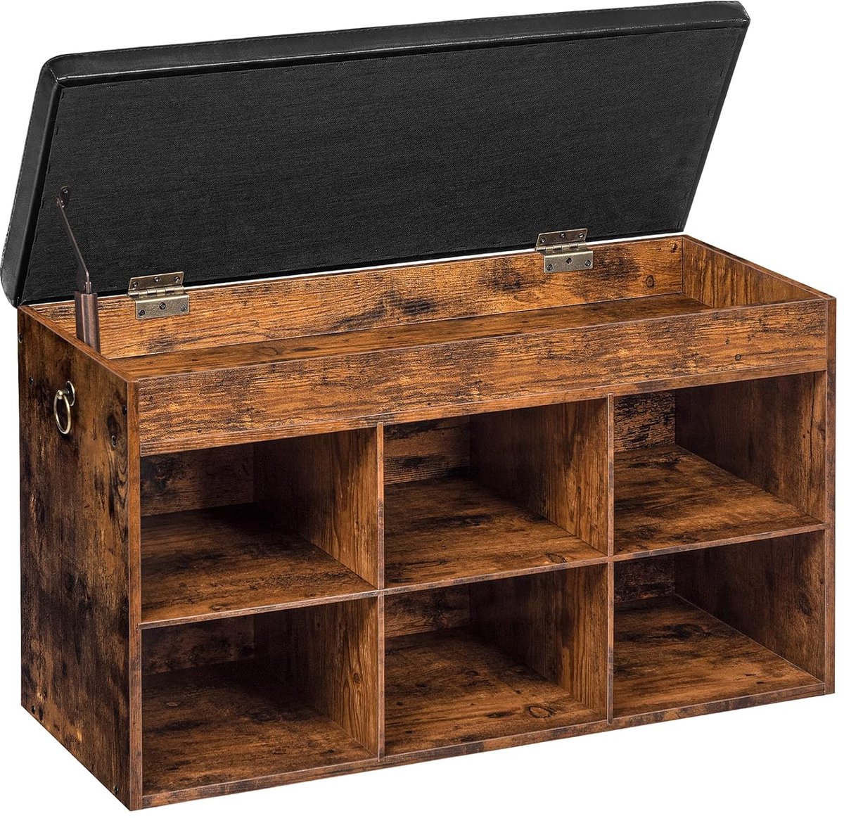 TRANKIELO® - Gevoerde Schoenenbank - Praktische Opbergruimte - Robuust Schoenenrek met 6 Vakken - Stijlvol en Industrieel Ontwerp (8721271508348)