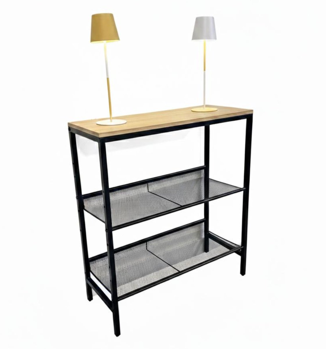 TUUSO Industrieel Schoenenrek met Houten Bovenblad - 2 Laags Metaal - 75x30x85 cm - Schoenenkast Hal - Zwart (8721325911087)