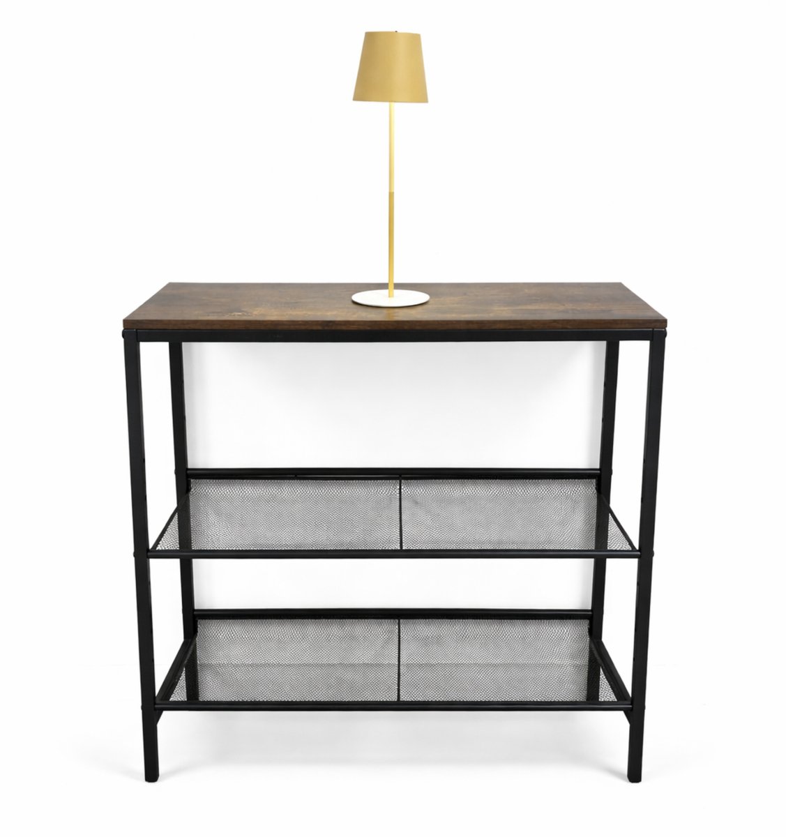 TUUSO Industrieel Schoenenrek met Houten Bovenblad - 4 Lagen Metaal - Schoenenkast - Halmeubel - 75×30×85 cm (8721325911070)