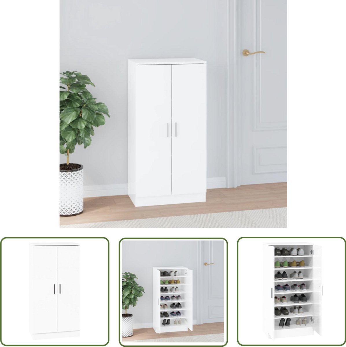 The Living Store Schoenenkast 55x35x108 cm bewerkt hout hoogglans wit - Schoenenkast - Witte Schoenenkast - Houten Schoenenkast - Schoenen Organisatie - Bergruimte (8005624310797)