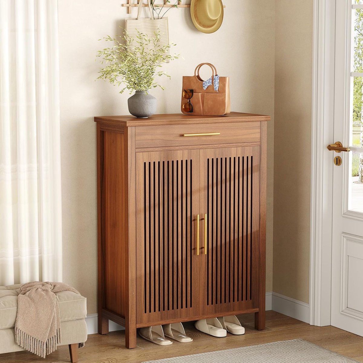 Tribesigns Schoenenkast - 5 Lagen Schoenenrek - 80x36x110cm - Schoenenkast met Deuren en Verstelbare Planken - Hout - Bruin (0036659460230)