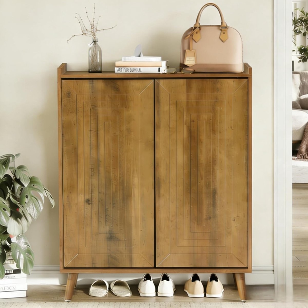 Tribesigns Schoenenkast - Praktisch Schoenenrek met 2 deuren - Schoenenrek met 5 Niveaus - Boerderij - MDF - 80 x 35 x 99 cm - Bruin (0078756784253)