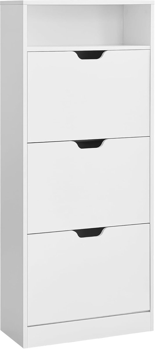 VASAGLE Schoenenkast met 3 kleppen, schoenenrek, open vak, verstelbare scheidingswand, voor 14-18 paar schoenen, voor de hal, 24 x 60 x 139 cm, wolkenwit, LBC046W01 (0194343190853)