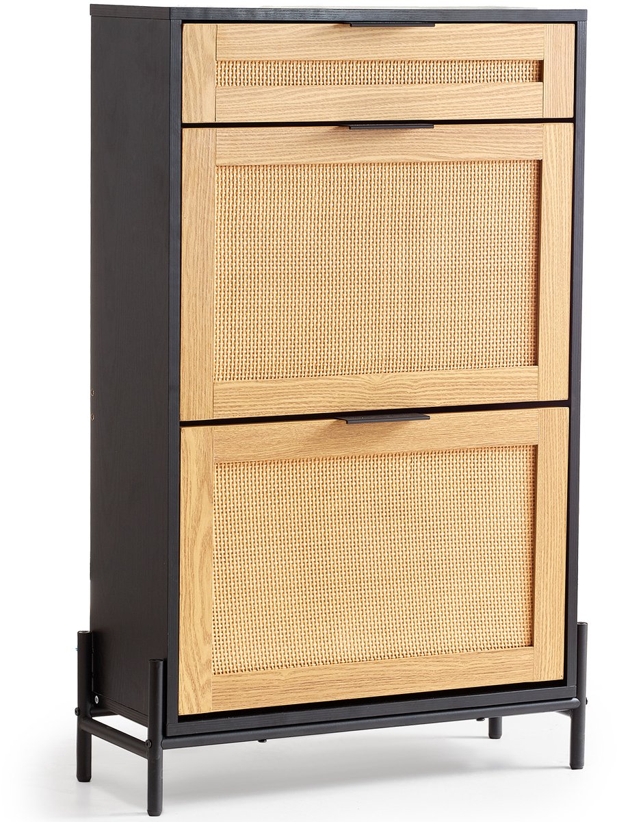 VEVOR rotan schoenenkast met 2 klapladen en 1 uittrekbare lade zwart (0197988775881)