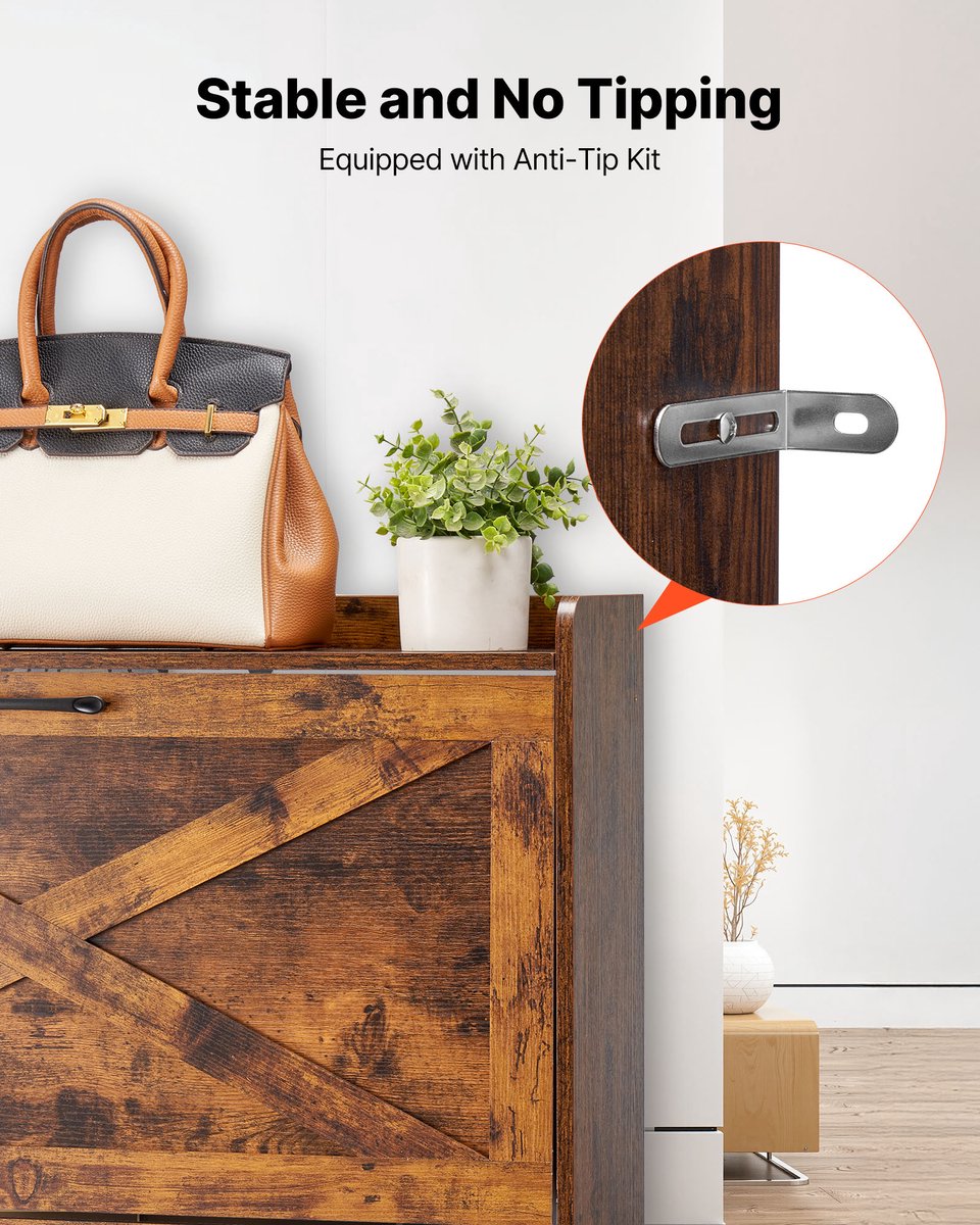 VEVOR schoenenkast met 2 deuren en kantelbeveiliging, ruimtebesparend schoenenrek, vrijstaande schoenenorganizer voor hal, woonkamer, veranda, vintage schoenenrek 800x240x973mm bruin (0197988708148)