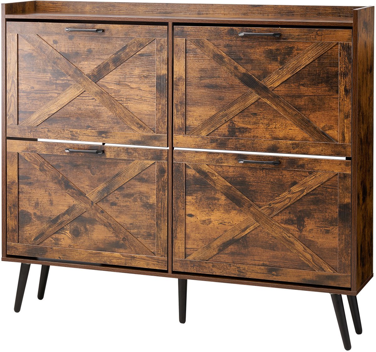 VEVOR schoenenkast met 4 deuren en kantelbeveiliging, ruimtebesparende schoenenkieper, vrijstaande schoenenrek-organizer voor entree, hal, woonkamer, veranda, vintage schoenenrek 120 x 24 x 105 cm bruin (0197988708032)
