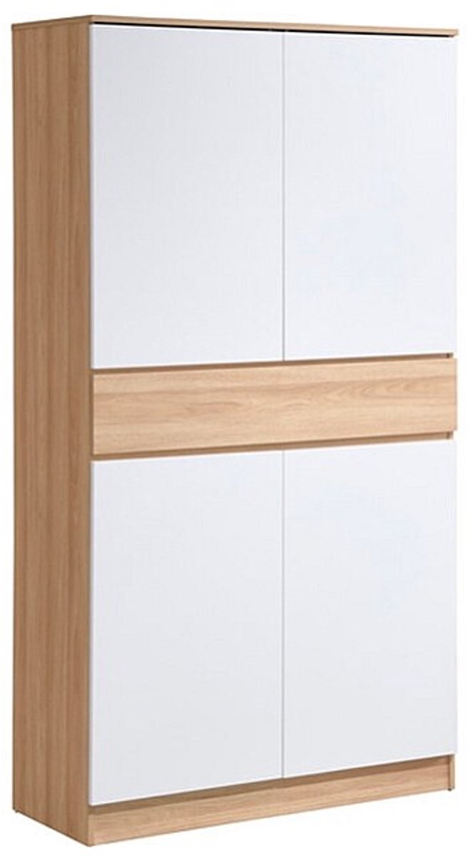 Vente-unique Schoenenmeubel met 4 deurtjes en 1 lade - Wit en naturel - COVIANA (3666471132601)