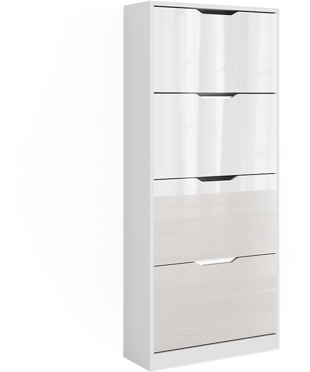 Vicco Luca Schoenenkantelaar - 59 x 137 cm met 4 scharnierende laden Wit/wit hoogglans (4066731468300)