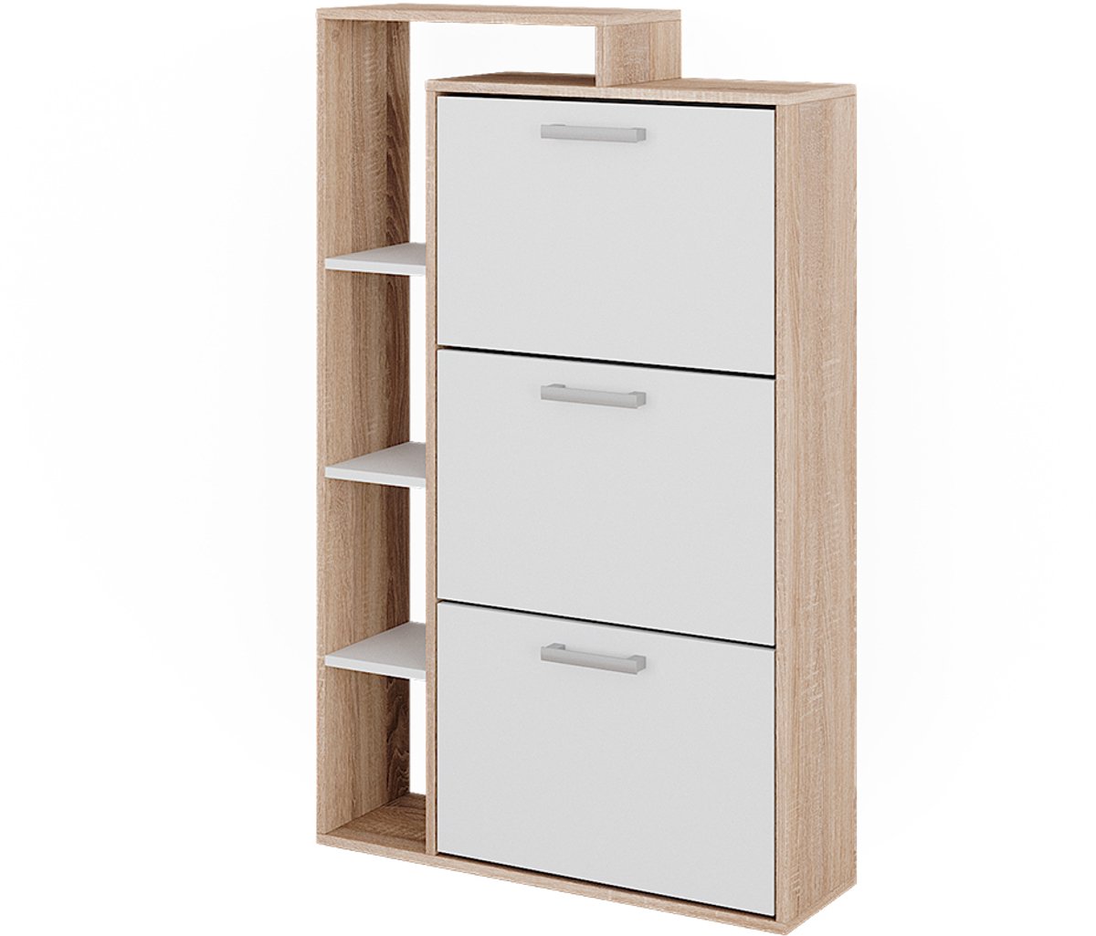 Vicco Orlando Schoenenkantelaar - 80 x 128.3 cm met 3 compartimenten Wit/Sonoma (4066731449668)