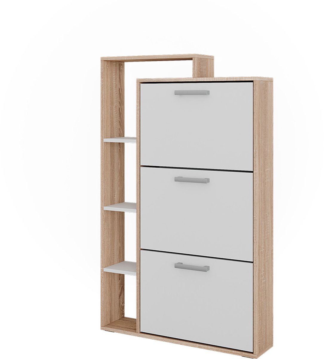 Vicco Orlando Schoenklaprek - 80 x 128.3 cm met 3 scharnierende compartimenten Wit/Sonoma (4066731584871)