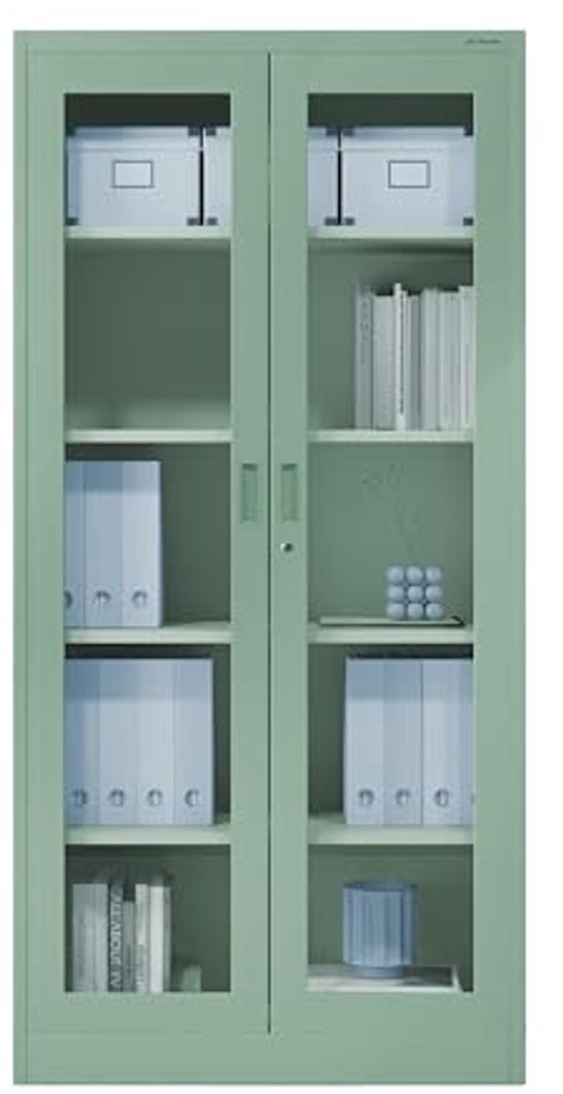 Vitrinekast met Verstelbare Legplanken 185 x 90 x 40 cm | Kantoorkast in Pastelgroen (6154005932959)