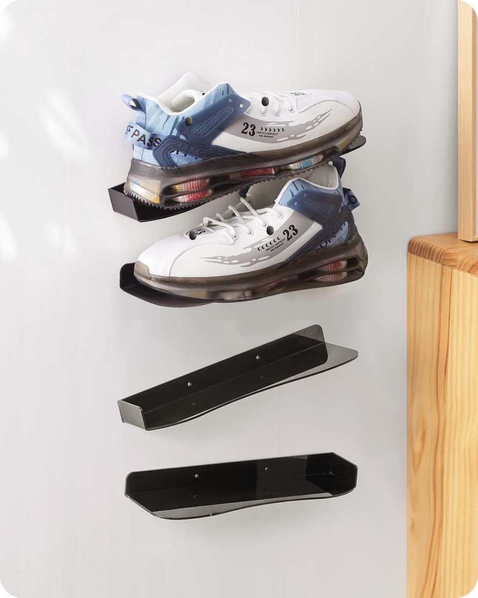 Wandgemonteerde Schoenenrekken voor Sneakers - Flexibele Schoenopbergplanken in Zwart (6151847191193)