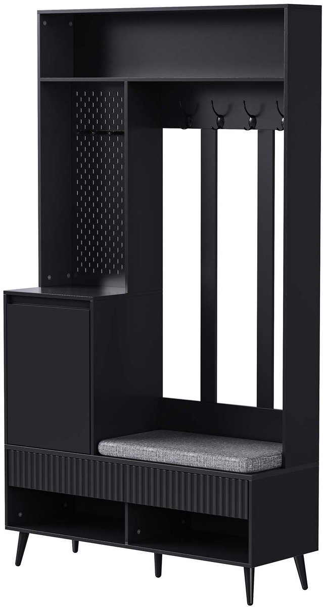 kledingkast Multifunctioneel Halmeubelset Huiselijke Halopbergmeubelset Met Schoenenbank, Haken, Laden en Opbergkast Modern Minimalistisch Stevig Houten Frame 100x35x180cm Zwart (4255890945931)