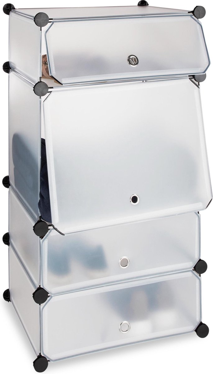 schoenenkast - kunststof - 4 vakken - steeksysteem - 8 paar - 91x49x36,5 cm - transparant (4052025942557)