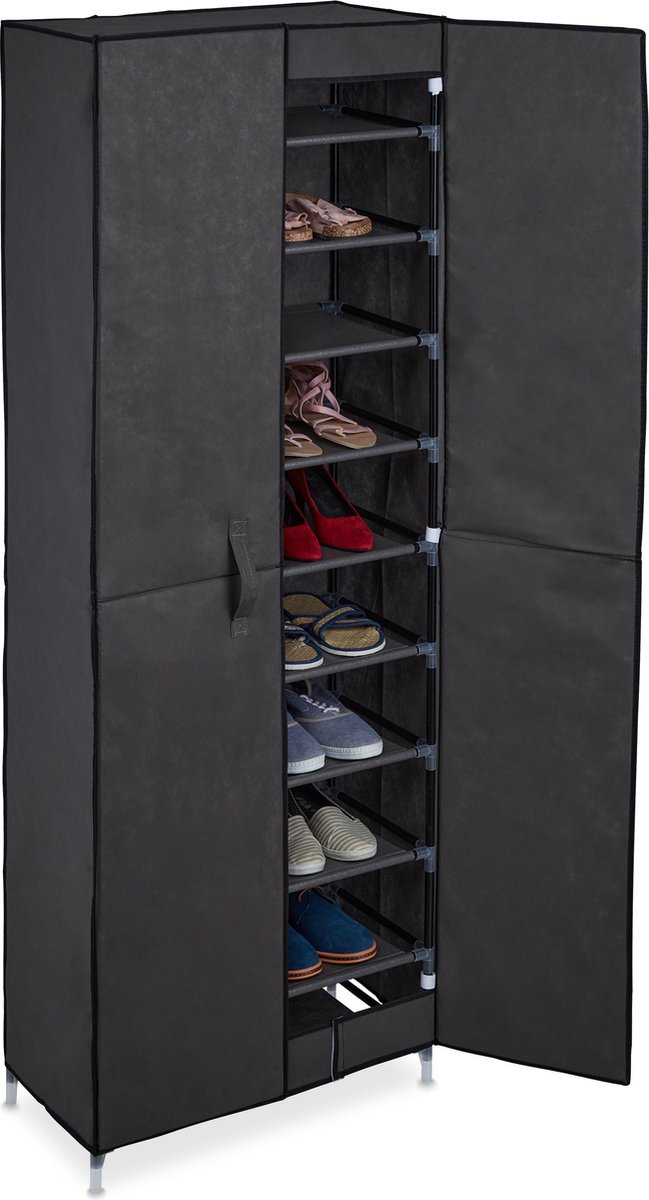 schoenenkast stof - voor 30 paar - magnetische deuren - 168 x 61 x 31,5 cm - antraciet (4052025887018)