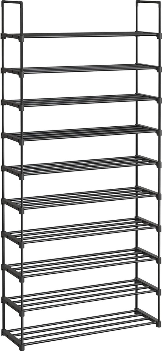 schoenenrek met 10 niveaus, metalen schoenenopslag, voor max. 50 paar schoenen, schoenenplanner voor woonkamer, hal en kleedkamer, 92 x 30 x 194 cm, zwart (7595980489059)