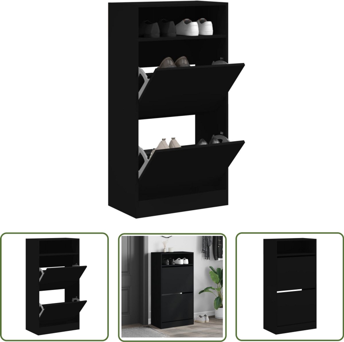 vidaXL Compact - Schoenenkast - Schoenenkast 60x34x116 cm bewerkt hout zwart - Zwarte Schoenenkast - Schoenenopbergkast - Houten Schoenenkast (8721194554415)