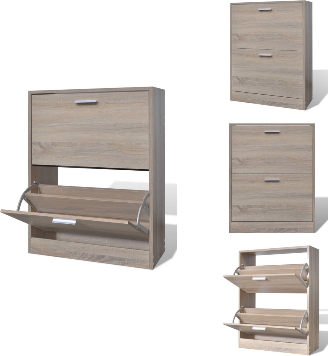 vidaXL Houten Schoenenkast - Houten Schoenenkasten - Schoenenkast - Schoenenkasten - Schoenenkast met 2 vakken eiken-look hout (8721032942671)