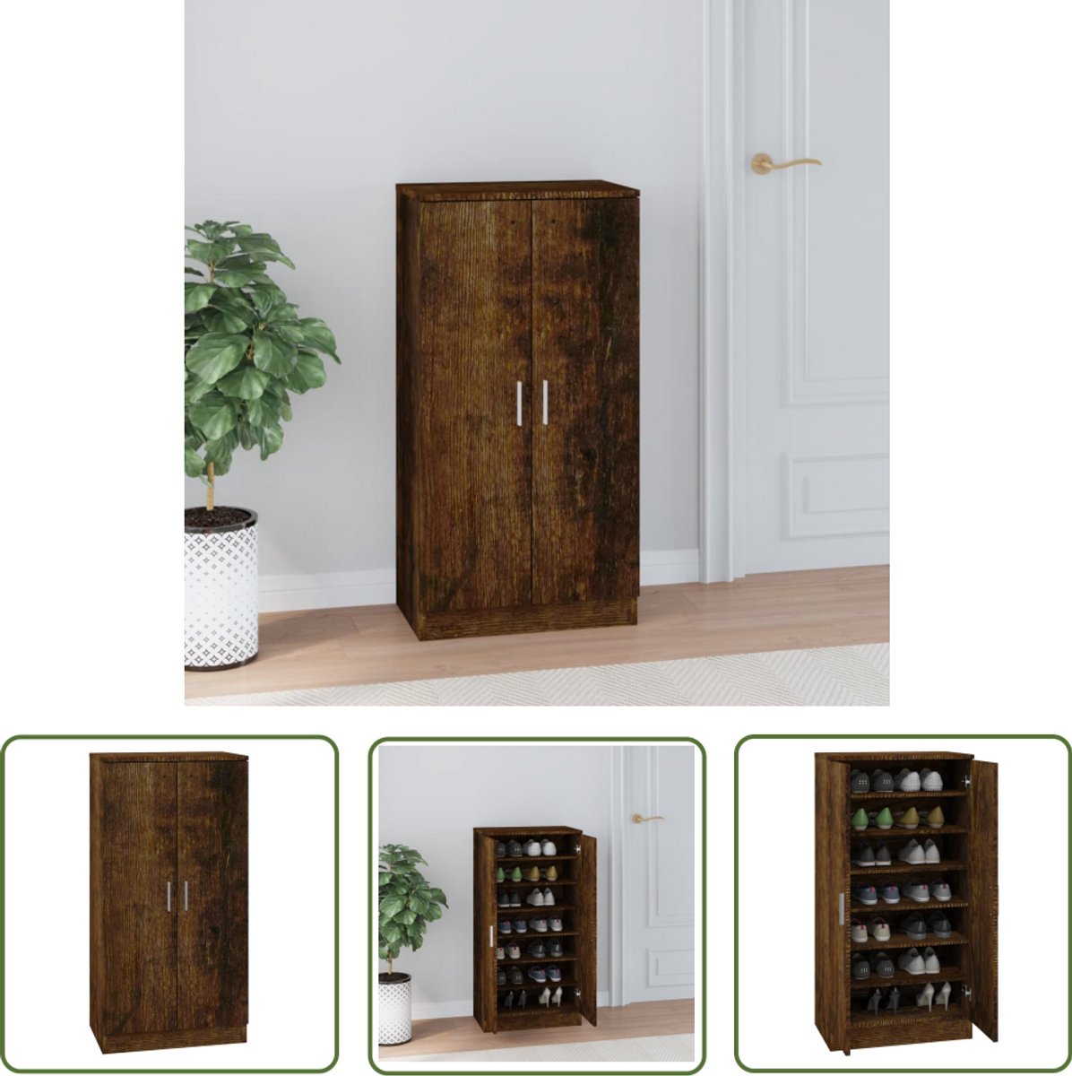 vidaXL Houten Schoenenkast - Schoenenkast - Schoenenkast 55x35x108 cm bewerkt hout gerookt eikenkleurig - Schoenenopbergers - Entree Kast - Bergruimte (8025340494441)