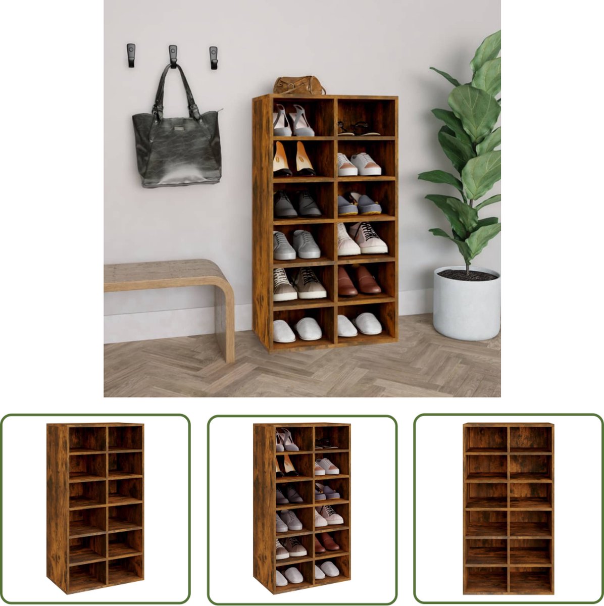 vidaXL Houten Schoenenrek - Schoenenrek - Schoenenrek 54x34x100,5 cm bewerkt hout gerookt eikenkleurig - Schoenen Kast - Bergruimte - Organisatie (8721031228769)