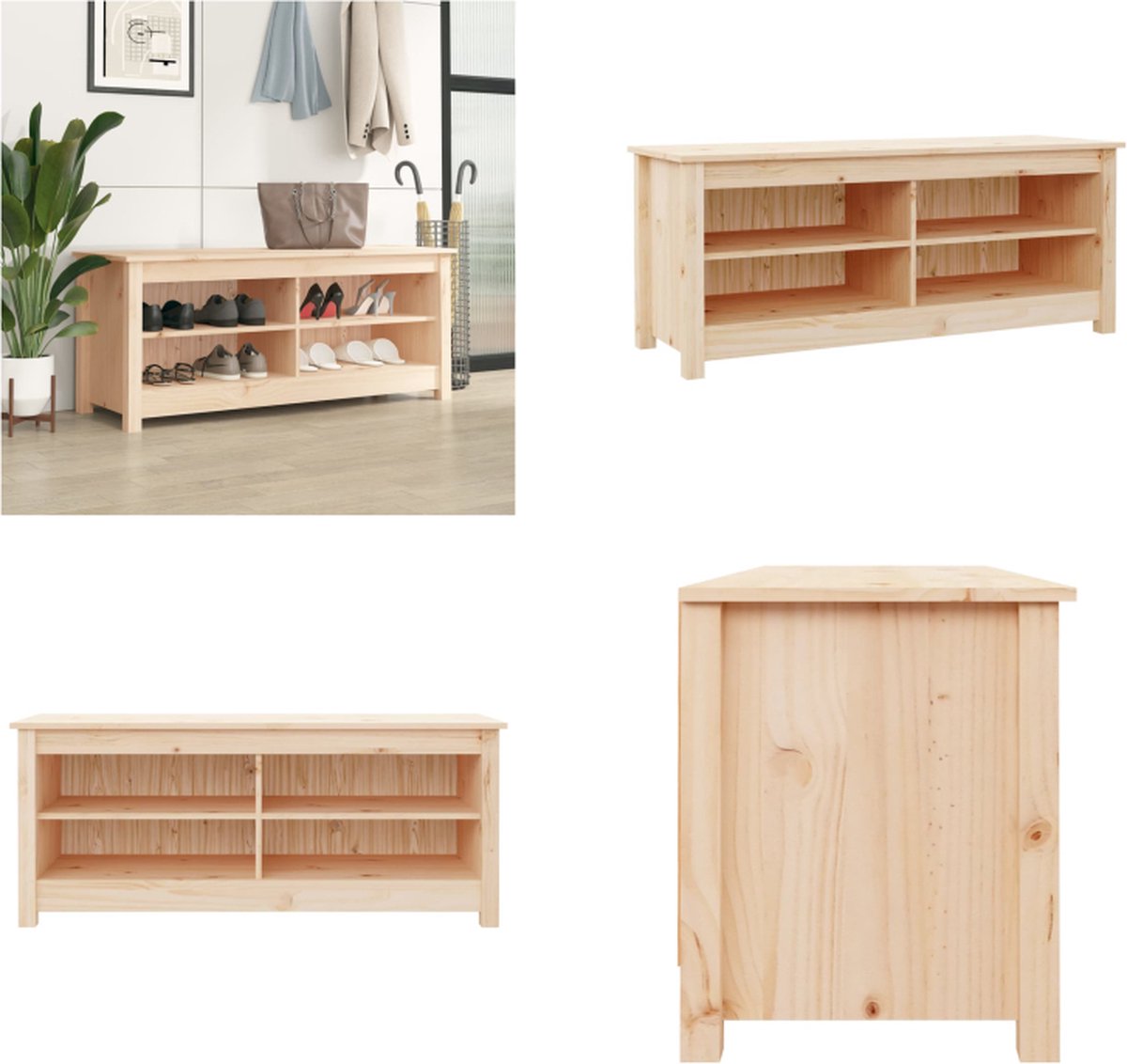 vidaXL Schoenenbank 110x38x45,5 cm massief grenenhout - Schoenenbank - Schoenenbanken - Opbergbank - Schoenenkast (8721114853703)