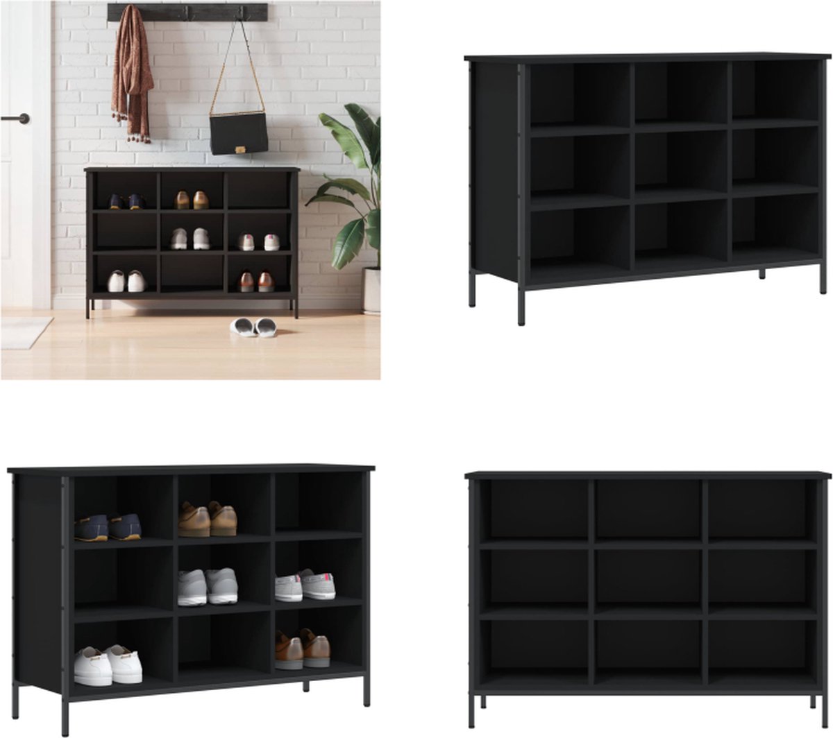 vidaXL Schoenenkast 100x35x70 cm bewerkt hout zwart - Schoenenkast - Schoenenkasten - Opbergkast - Kast (8721114767147)