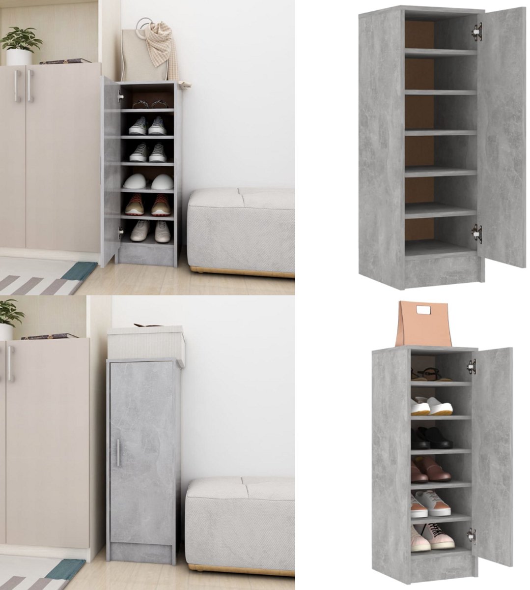 vidaXL Schoenenkast 32x35x92 cm bewerkt hout betongrijs - Schoenenkast - Schoenenkasten - Schoenenopbergers - Schoenenopbergers (8721114690254)