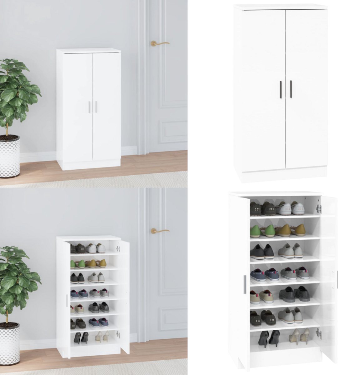 vidaXL Schoenenkast 55x35x108 cm bewerkt hout hoogglans wit - Schoenenrek - Schoenenrekken - Opbergrek Voor Schoenen - Schoenenstellage (8279132803946)