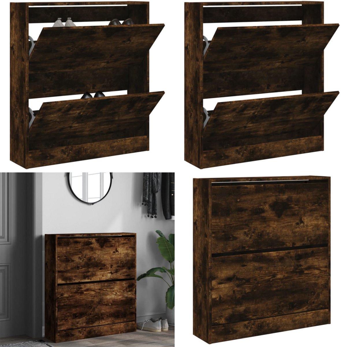 vidaXL Schoenenkast 80x21x87,5 cm bewerkt hout gerookt eikenkleurig - Schoenenrek - Schoenenrekken - Opbergrek Voor Schoenen - Schoenenstellage (8218465120962)