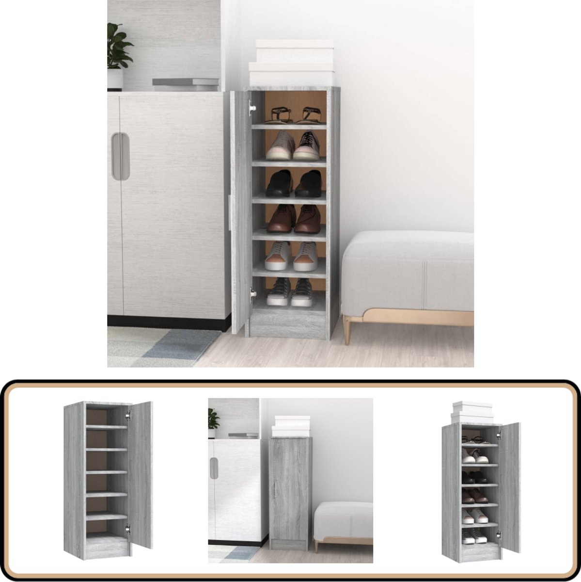 vidaXL Schoenenkast - Grijs Sonoma Eiken - 32x35x92 cm Schoenenkast - Schoenen Rek - Schoenuitlegger - Bergruimte - Kast Voor Schoenen (8721032083459)