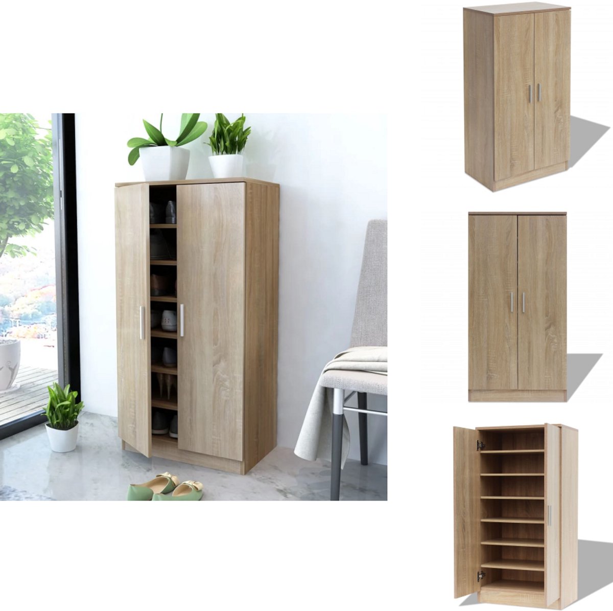 vidaXL Schoenenkast - Schoenenkasten - Schoenen Kast - Schoenen Kasten - Schoenenkast 7 planken eiken (8106252973382)