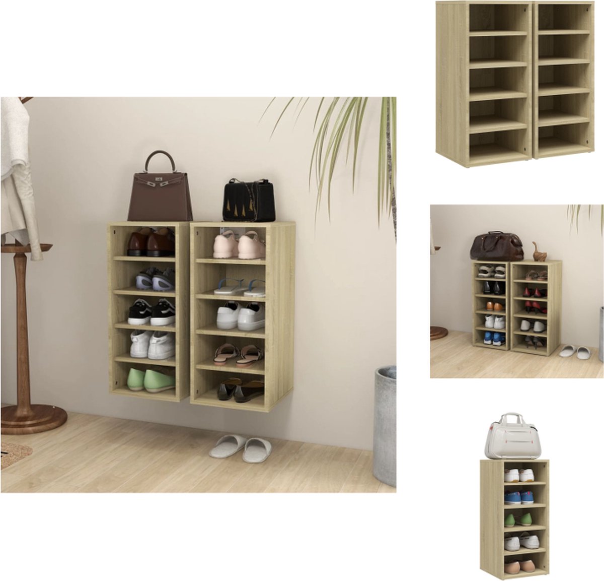 vidaXL Schoenenkast - Schoenenkasten - Schoenenopbergers - Schoenenopbergers - Schoenenkasten 2 st 31,5x35x70 cm hout sonoma eikenkleur (8721032943685)