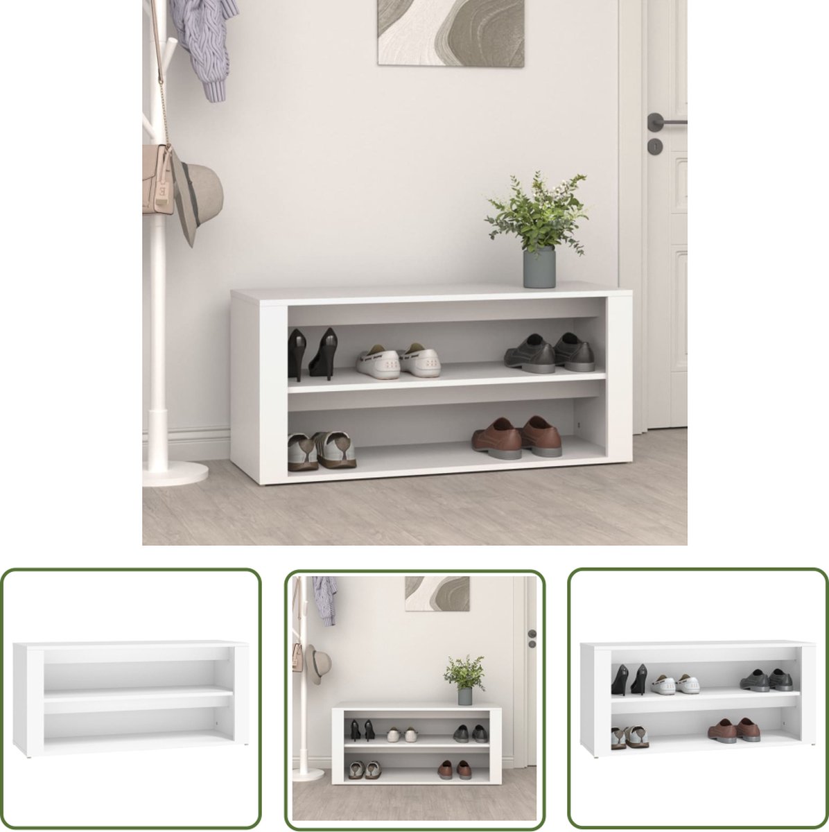 vidaXL Schoenenkast - Schoenenrek - Schoenenrek 100x35x45 cm bewerkt hout wit - Houten Schoenenrek - Wit Schoenenrek - Opbergruimte (8721031229469)
