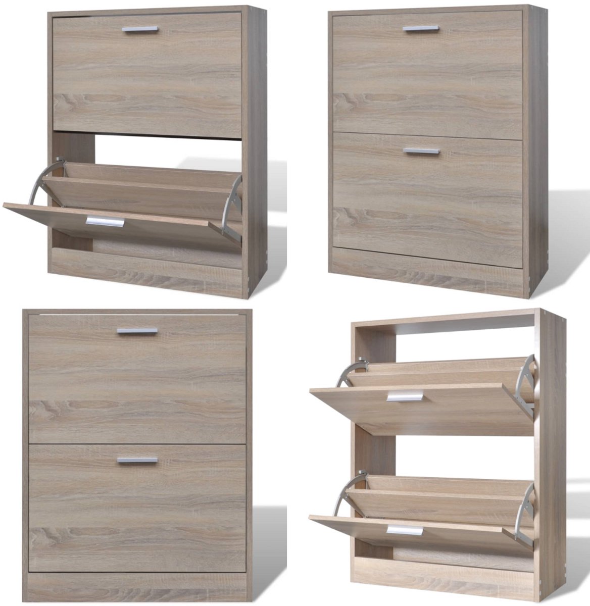 vidaXL Schoenenkast met 2 vakken eiken-look hout - Houten Schoenenkast - Houten Schoenenkasten - Schoenenkast - Schoenenkasten (8222034686735)