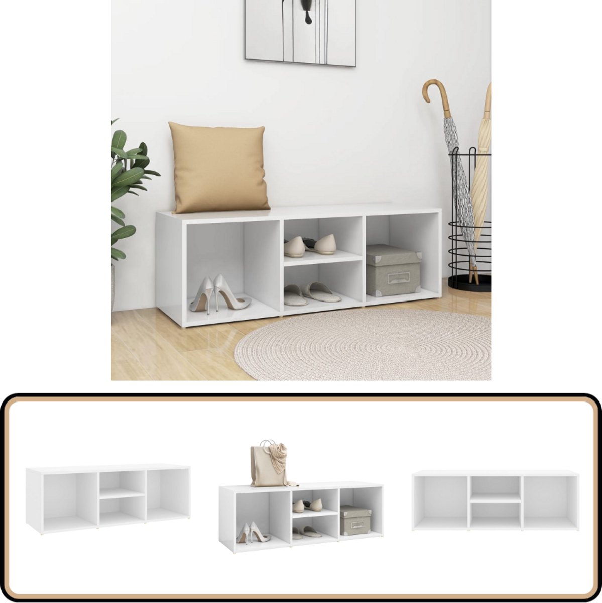 vidaXL Schoenenopbergbank - Wit - Hout - 105x35x35 cm Schoenenbank - Schoenenkasten - Houten Meubels - Witte Meubelen - Bergruimte (8056477279830)