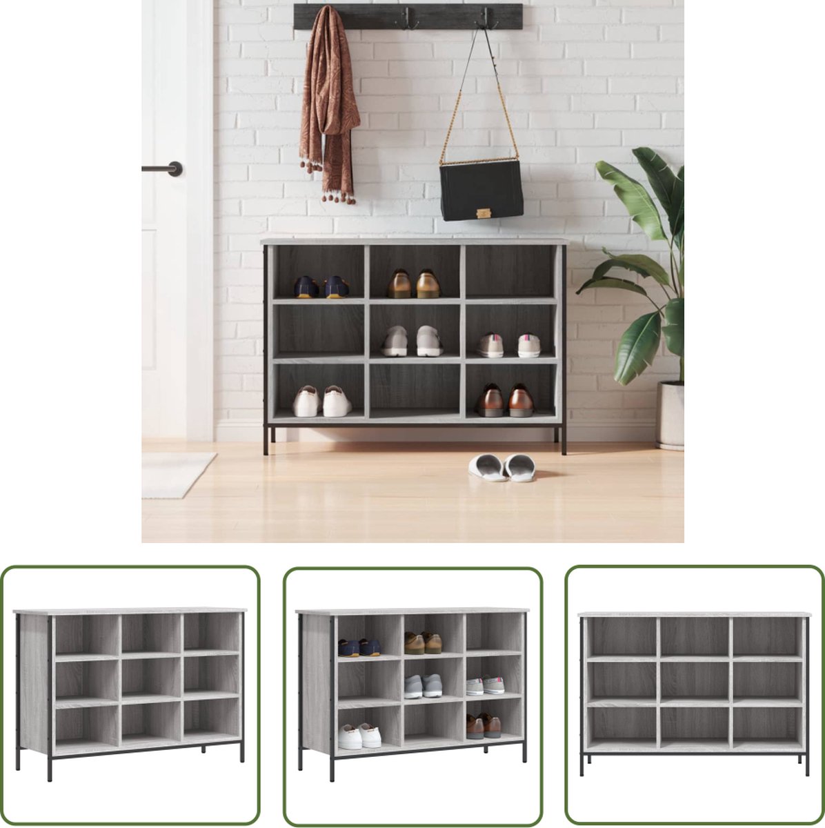 vidaXL Schoenenopbergers - Schoenenkast - Schoenenkast 100x35x70 cm bewerkt hout grijs sonoma eikenkleur - Houten Schoenenkast - Grijze Schoenenkast - Schoenenbanken (8721032247653)