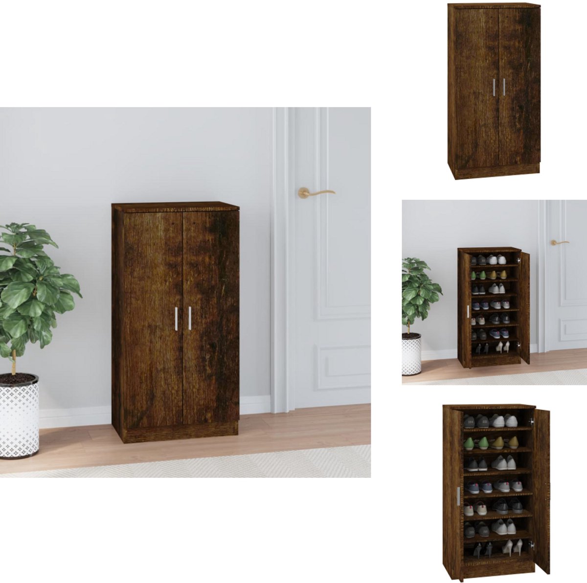 vidaXL Schoenenrek - Schoenenrekken - Opbergrek Voor Schoenen - Schoenenstellage - Schoenenkast 55x35x108 cm bewerkt hout gerookt eikenkleurig (8180634774910)