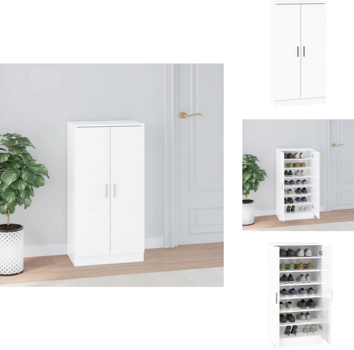 vidaXL Schoenenrek - Schoenenrekken - Opbergrek Voor Schoenen - Schoenenstellage - Schoenenkast 55x35x108 cm bewerkt hout hoogglans wit (8128468525810)